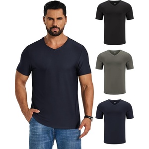 COOFANDY Mens V Neck T-Shirts Short Sleeve Stretch Casual Classic Basic Tee Soft Undershirts(Black/Olive Green/Drak Blue-3 Pack)