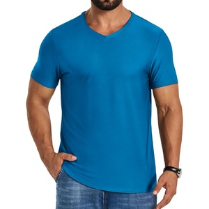 COOFANDY Mens V Neck T-Shirts Short Sleeve Stretch Casual Classic Basic Tee Soft Undershirts(Blue-1 Pack)