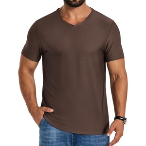COOFANDY Mens V Neck T-Shirts Short Sleeve Stretch Casual Classic Basic Tee Soft Undershirts(Brown-1 Pack)