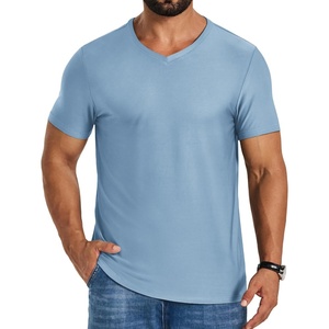 COOFANDY Mens V Neck T-Shirts Short Sleeve Stretch Casual Classic Basic Tee Soft Undershirts(Light Bue-1 Pack)