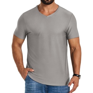 COOFANDY Mens V Neck T-Shirts Short Sleeve Stretch Casual Classic Basic Tee Soft Undershirts(Light Grey-1 Pack)