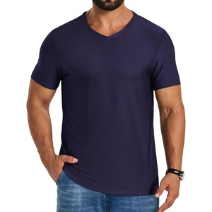 COOFANDY Mens V Neck T-Shirts Short Sleeve Stretch Casual Classic Basic Tee Soft Undershirts(Navy Blue-1 Pack)