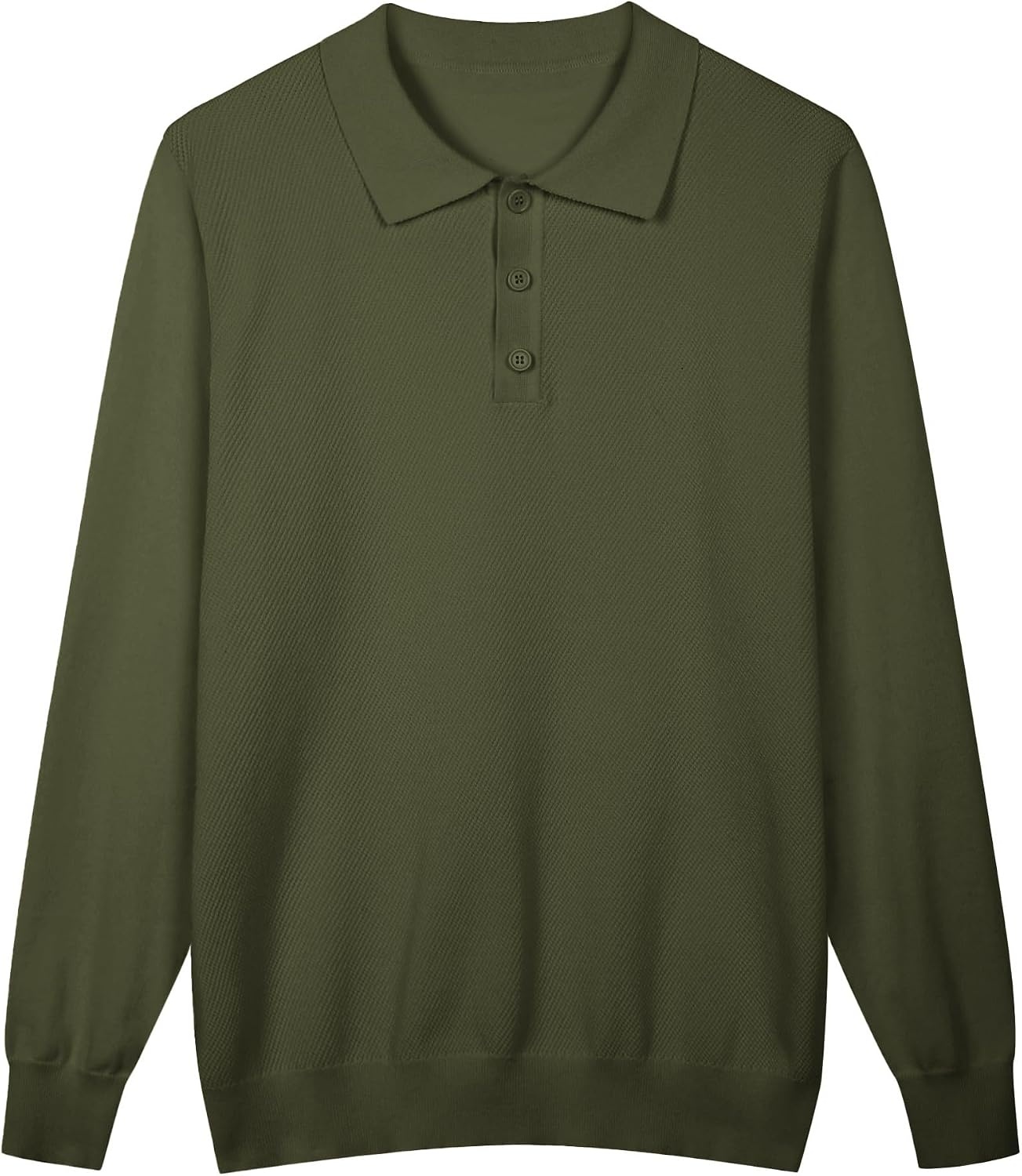 image:imageCOOFANDY Long Sleeve Polo Shirts for Men Lightweight Polo Slim Fit Waffle Collared PulloverArmy Green