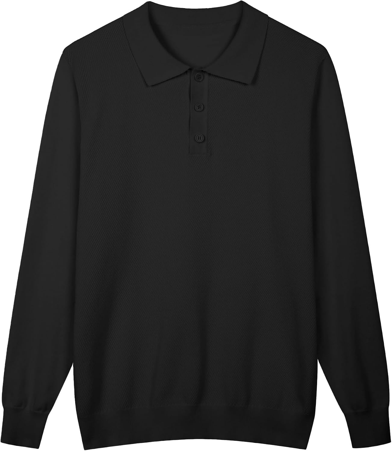 image:imageCOOFANDY Long Sleeve Polo Shirts for Men Lightweight Polo Slim Fit Waffle Collared PulloverBlack