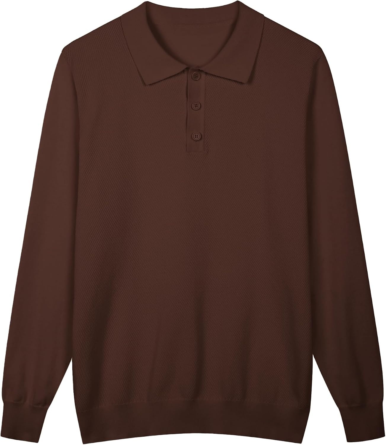 image:imageCOOFANDY Long Sleeve Polo Shirts for Men Lightweight Polo Slim Fit Waffle Collared PulloverBrown