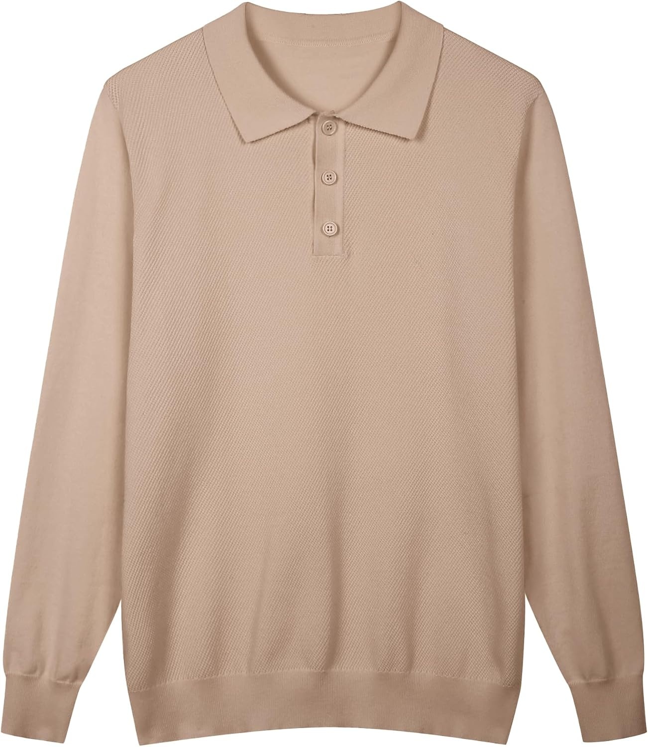 image:imageCOOFANDY Long Sleeve Polo Shirts for Men Lightweight Polo Slim Fit Waffle Collared PulloverKhaki