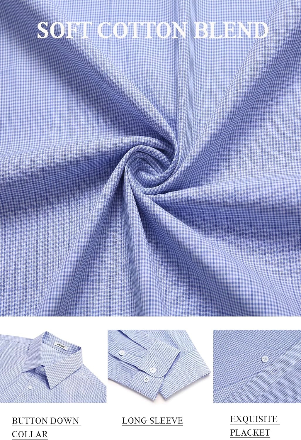 image:imageCOOFANDY Mens Button Down Long Sleeve Plaid Cotton Wrinkle Free Dress ShirtLight Blue White Plaid