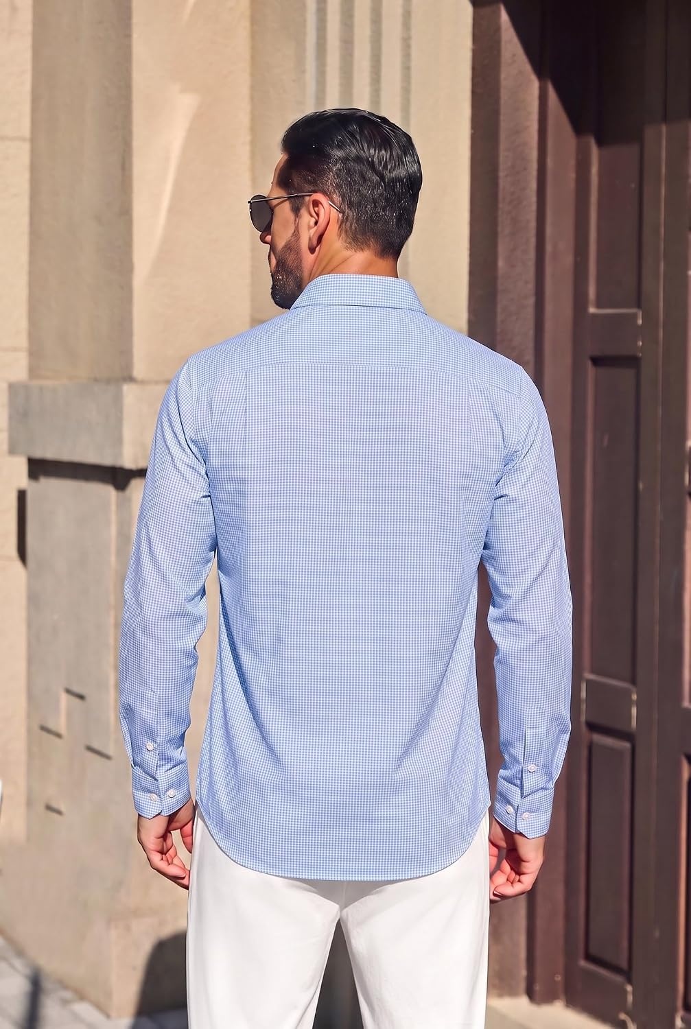 image:imageCOOFANDY Mens Button Down Long Sleeve Plaid Cotton Wrinkle Free Dress ShirtLight Blue White Plaid