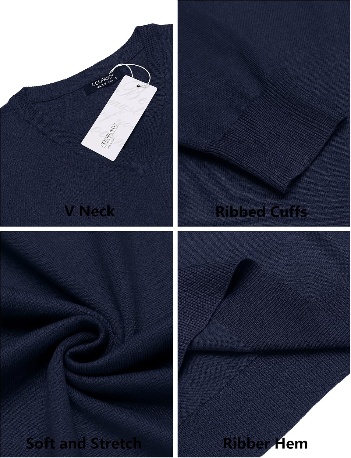 image:imageCOOFANDY Mens Casual V Neck Sweater Knit Slim Fit Long Sleeve Pullover TopBlue