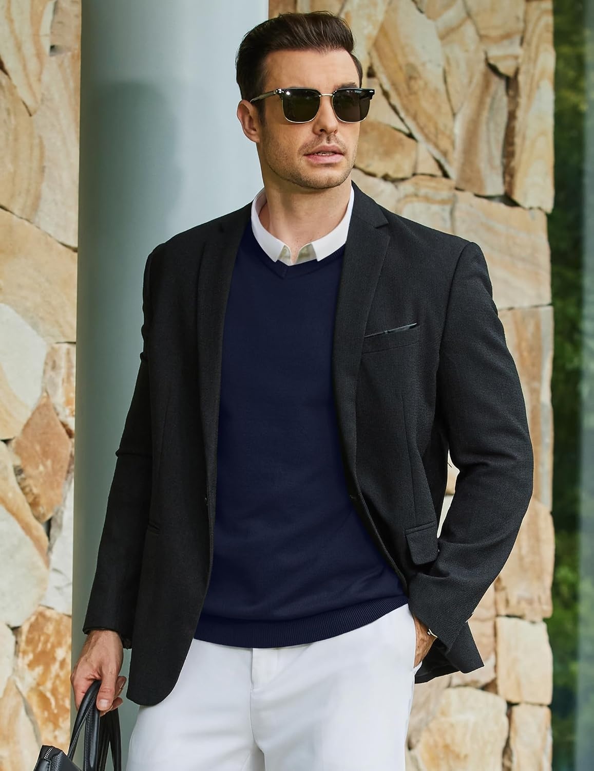 image:imageCOOFANDY Mens Casual V Neck Sweater Knit Slim Fit Long Sleeve Pullover TopBlue