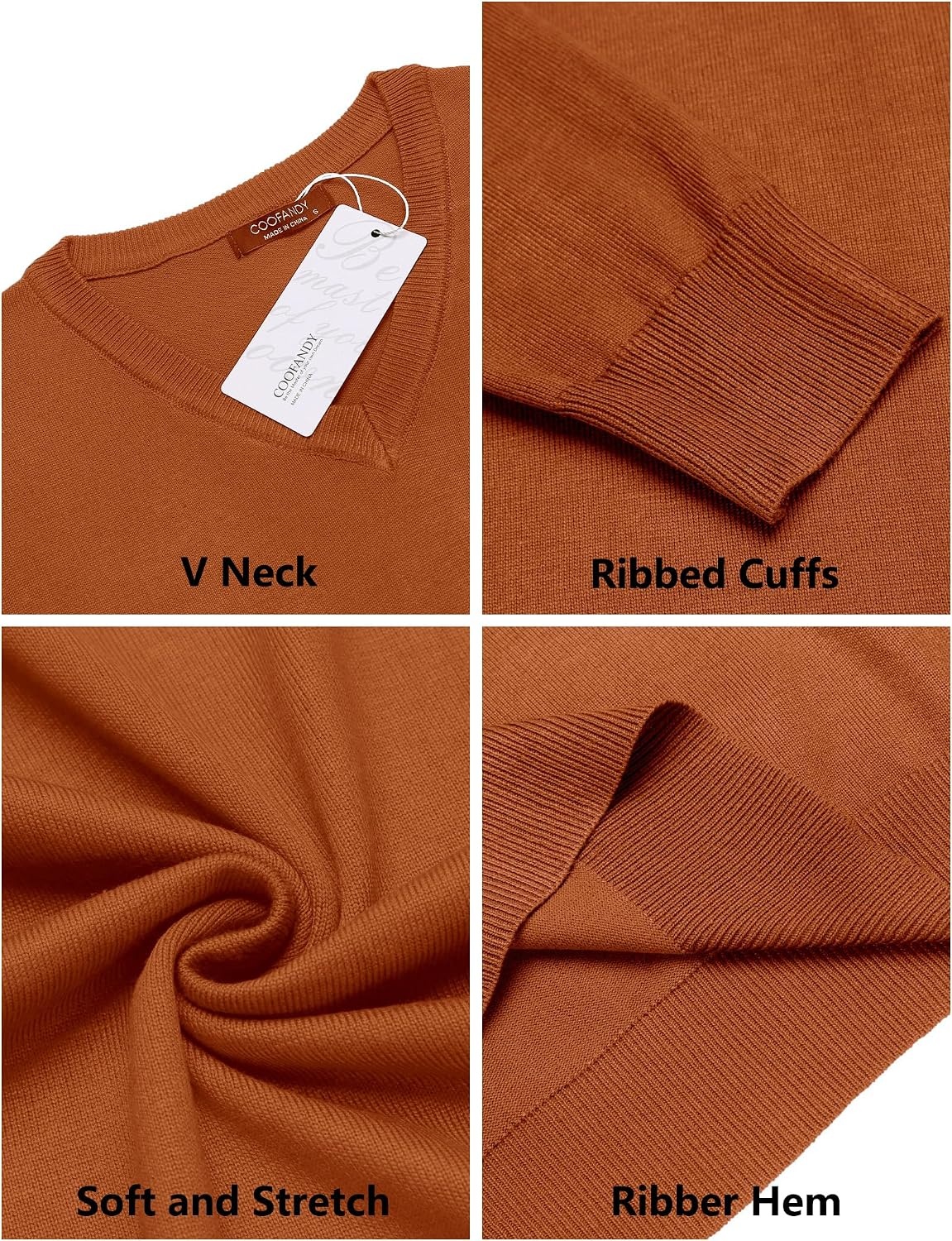 image:imageCOOFANDY Mens Casual V Neck Sweater Knit Slim Fit Long Sleeve Pullover TopBrown