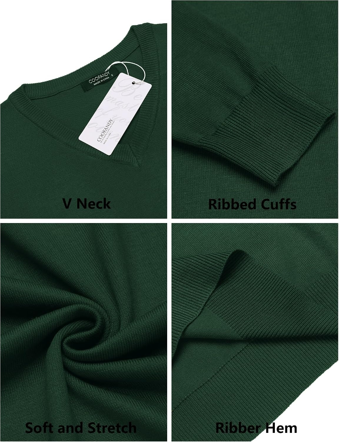 image:imageCOOFANDY Mens Casual V Neck Sweater Knit Slim Fit Long Sleeve Pullover TopGreen