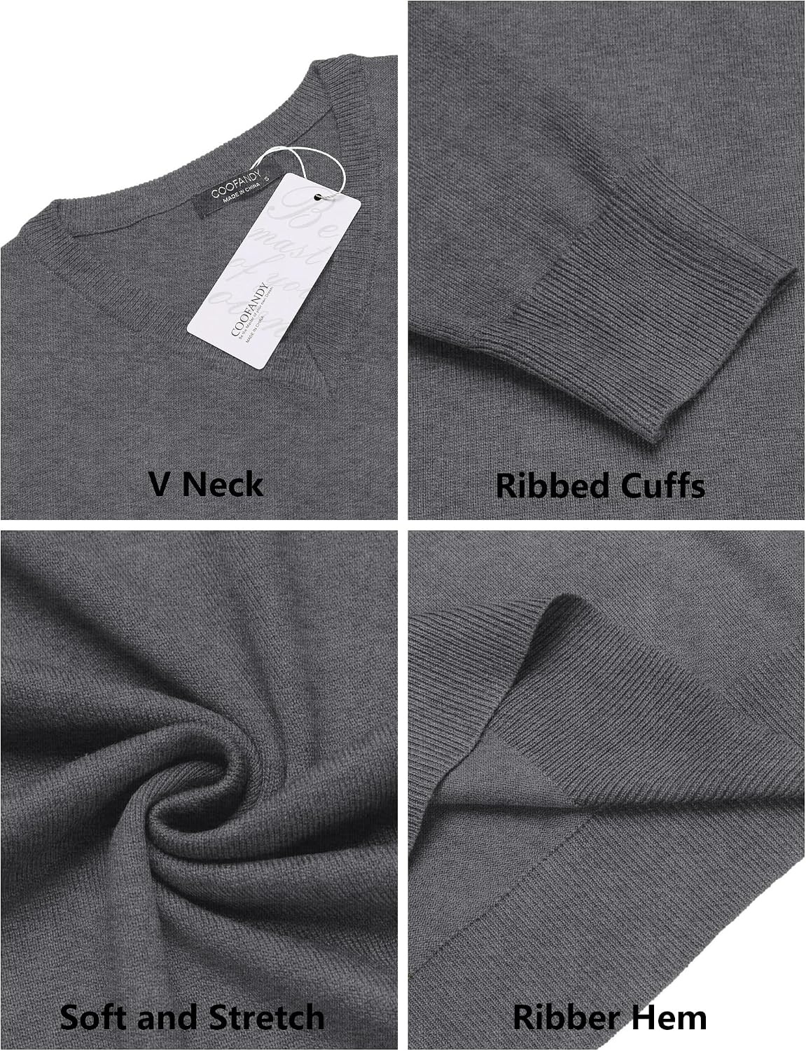 image:imageCOOFANDY Mens Casual V Neck Sweater Knit Slim Fit Long Sleeve Pullover TopGrey