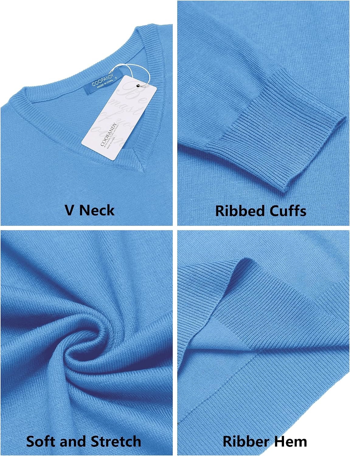 image:imageCOOFANDY Mens Casual V Neck Sweater Knit Slim Fit Long Sleeve Pullover TopLight Blue
