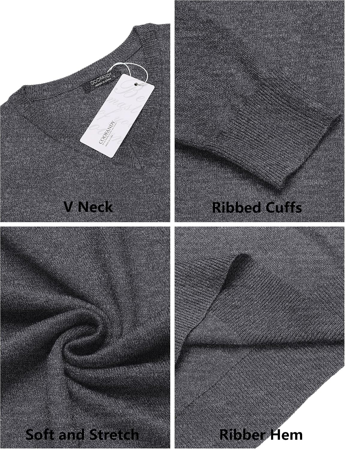 image:imageCOOFANDY Mens Casual V Neck Sweater Knit Slim Fit Long Sleeve Pullover TopPat1