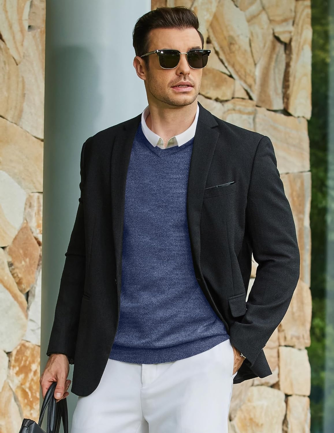 image:imageCOOFANDY Mens Casual V Neck Sweater Knit Slim Fit Long Sleeve Pullover TopPattern 5