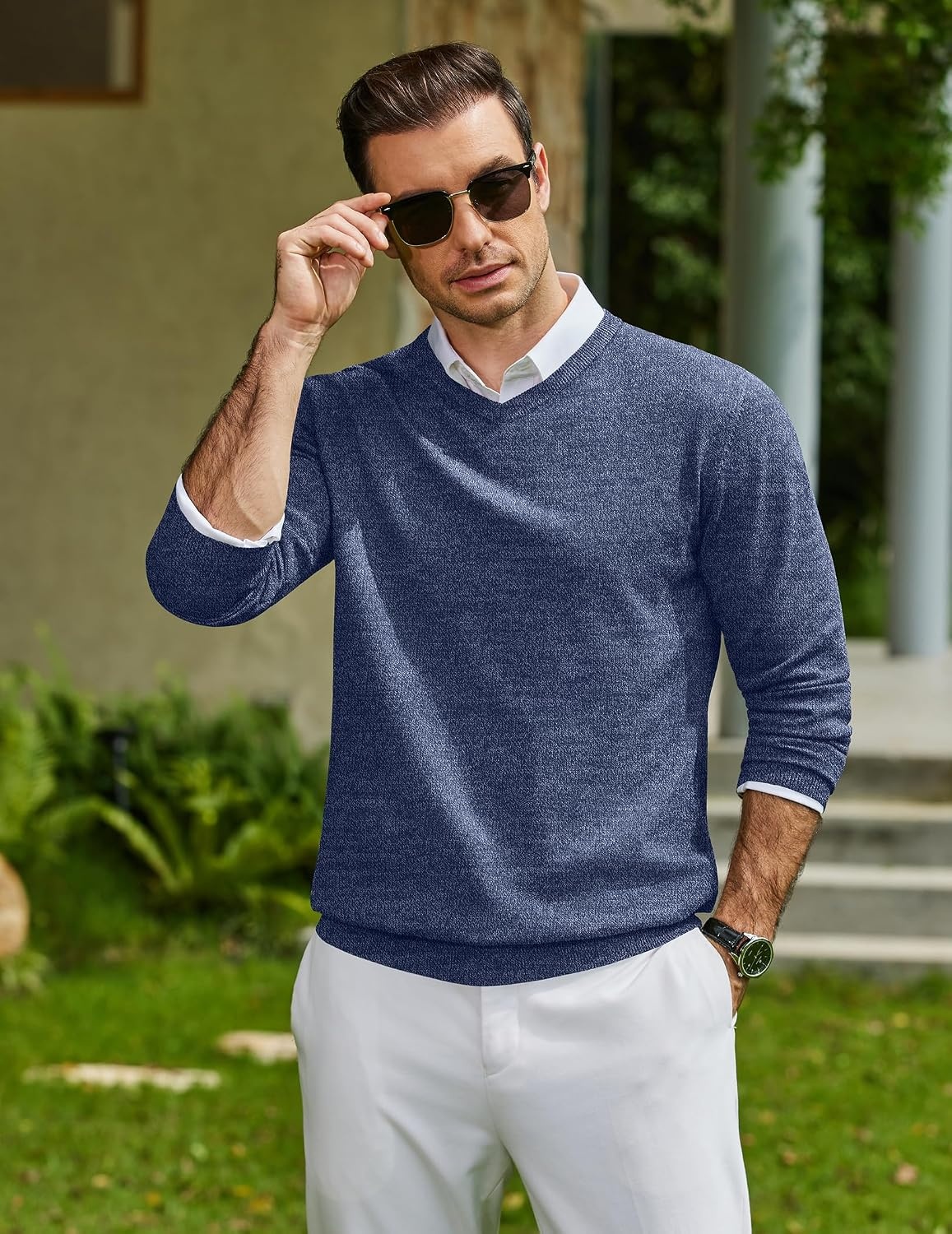 image:imageCOOFANDY Mens Casual V Neck Sweater Knit Slim Fit Long Sleeve Pullover TopPattern 5