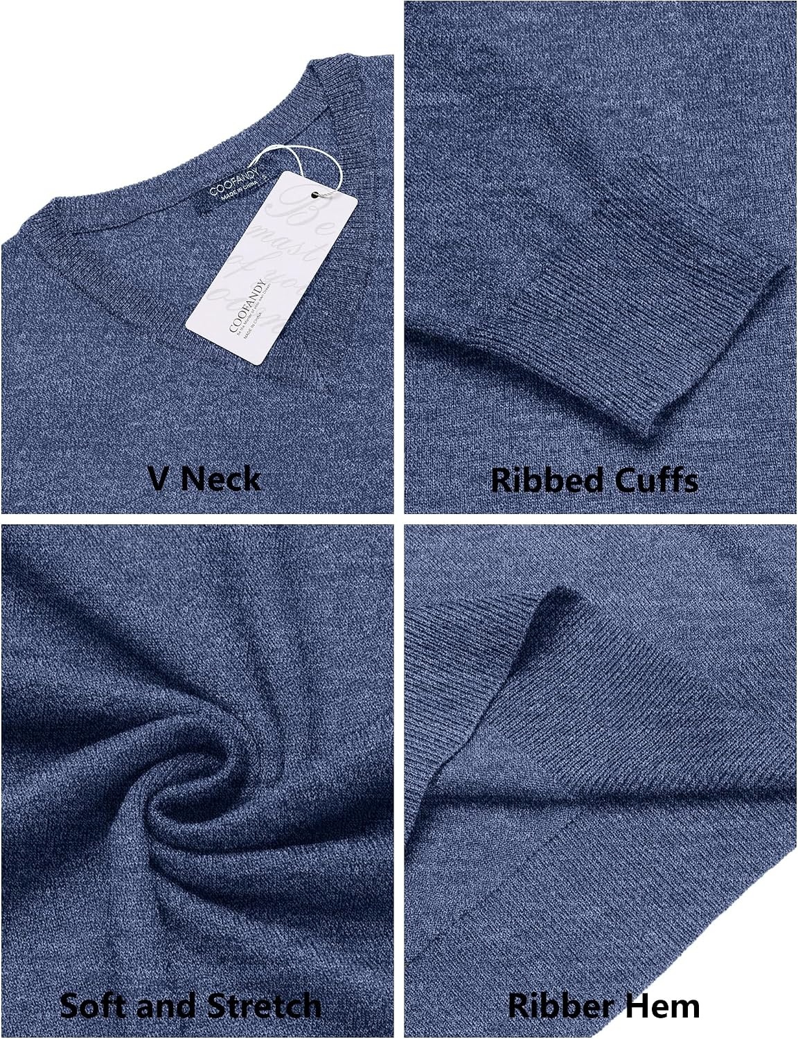 image:imageCOOFANDY Mens Casual V Neck Sweater Knit Slim Fit Long Sleeve Pullover TopPattern 5