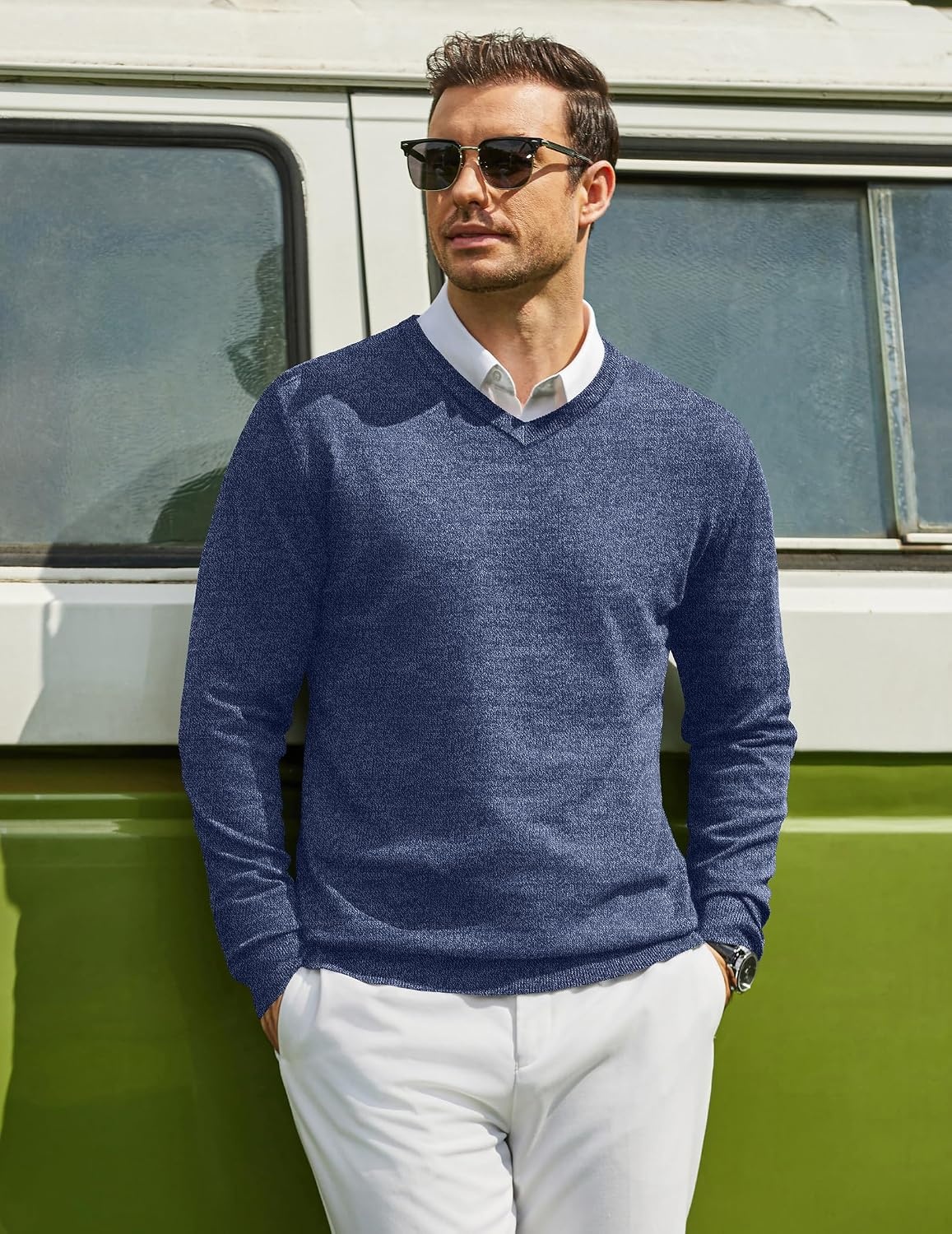image:imageCOOFANDY Mens Casual V Neck Sweater Knit Slim Fit Long Sleeve Pullover TopPattern 5