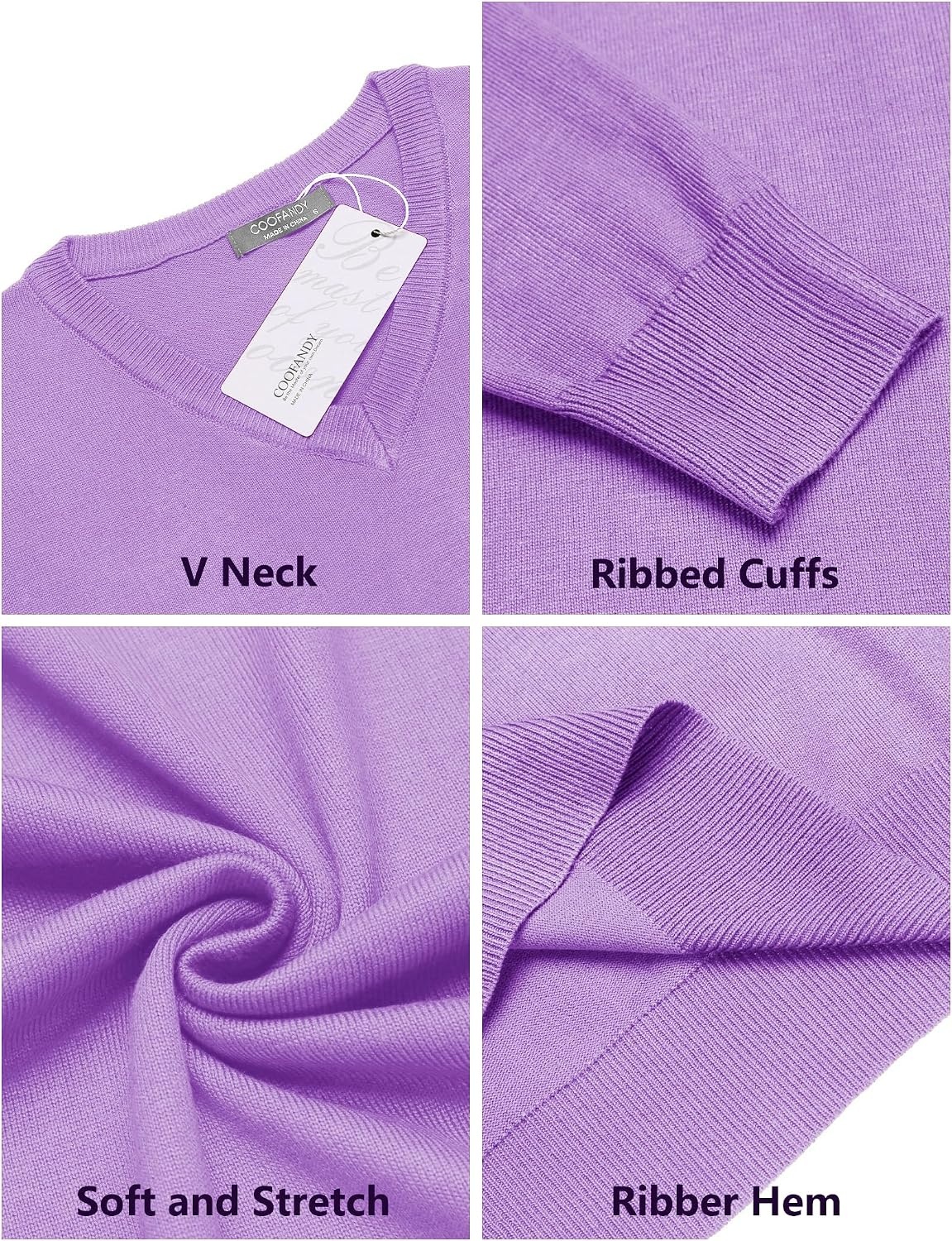 image:imageCOOFANDY Mens Casual V Neck Sweater Knit Slim Fit Long Sleeve Pullover TopPurple