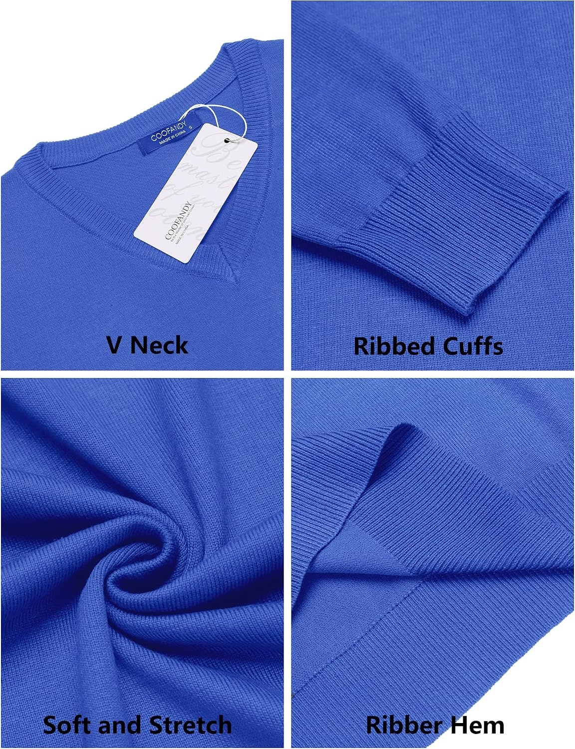 image:imageCOOFANDY Mens Casual V Neck Sweater Knit Slim Fit Long Sleeve Pullover TopRoyal Blue
