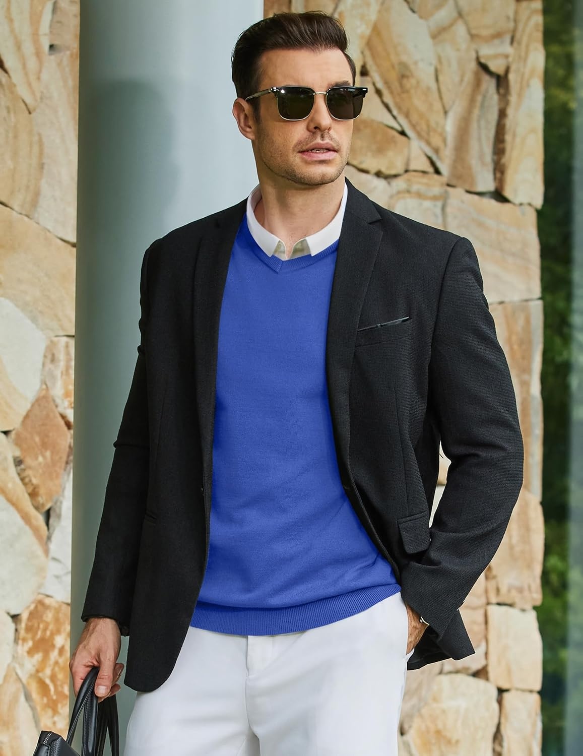 image:imageCOOFANDY Mens Casual V Neck Sweater Knit Slim Fit Long Sleeve Pullover TopRoyal Blue
