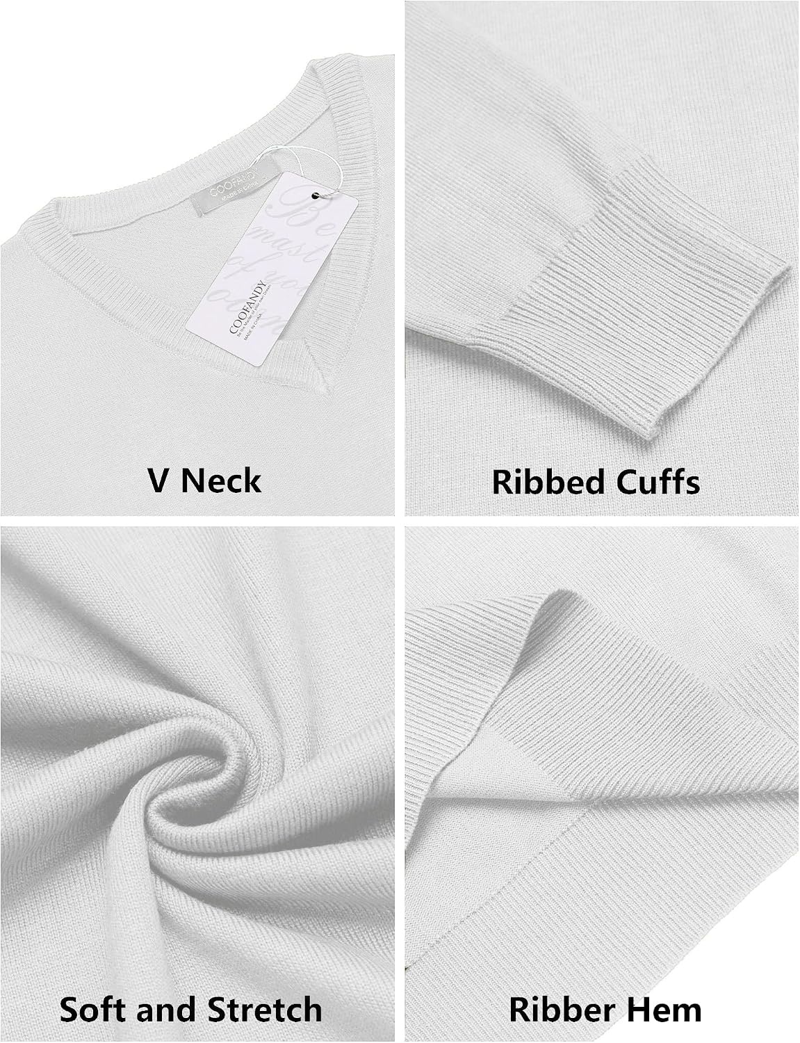 image:imageCOOFANDY Mens Casual V Neck Sweater Knit Slim Fit Long Sleeve Pullover TopWhite