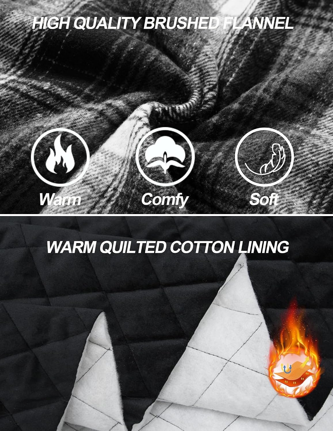 image:imageCOOFANDY Mens Flannel Shirt Jacket Quilted Lined Plaid Jacket Warm ShacketsBlack