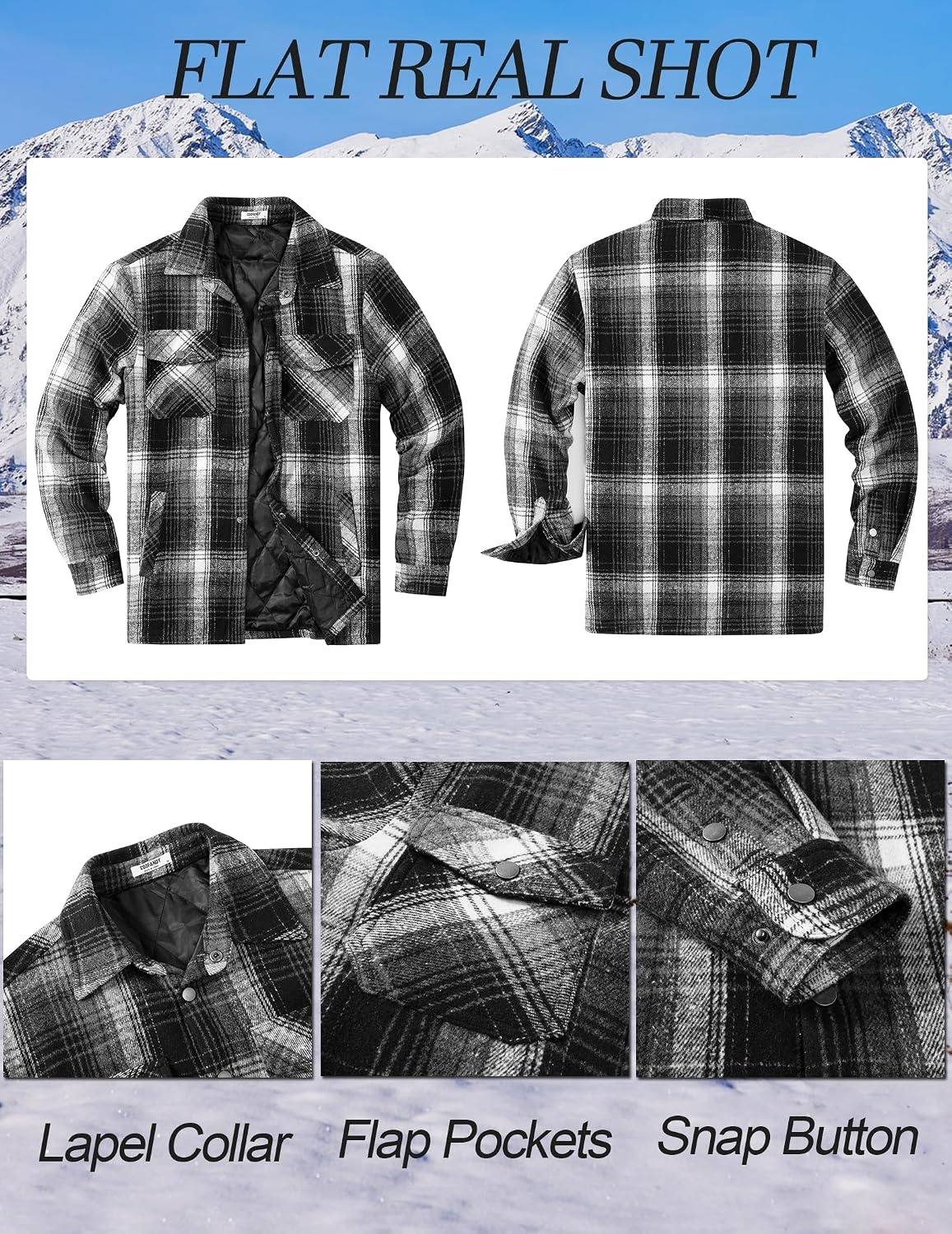 image:imageCOOFANDY Mens Flannel Shirt Jacket Quilted Lined Plaid Jacket Warm ShacketsBlack