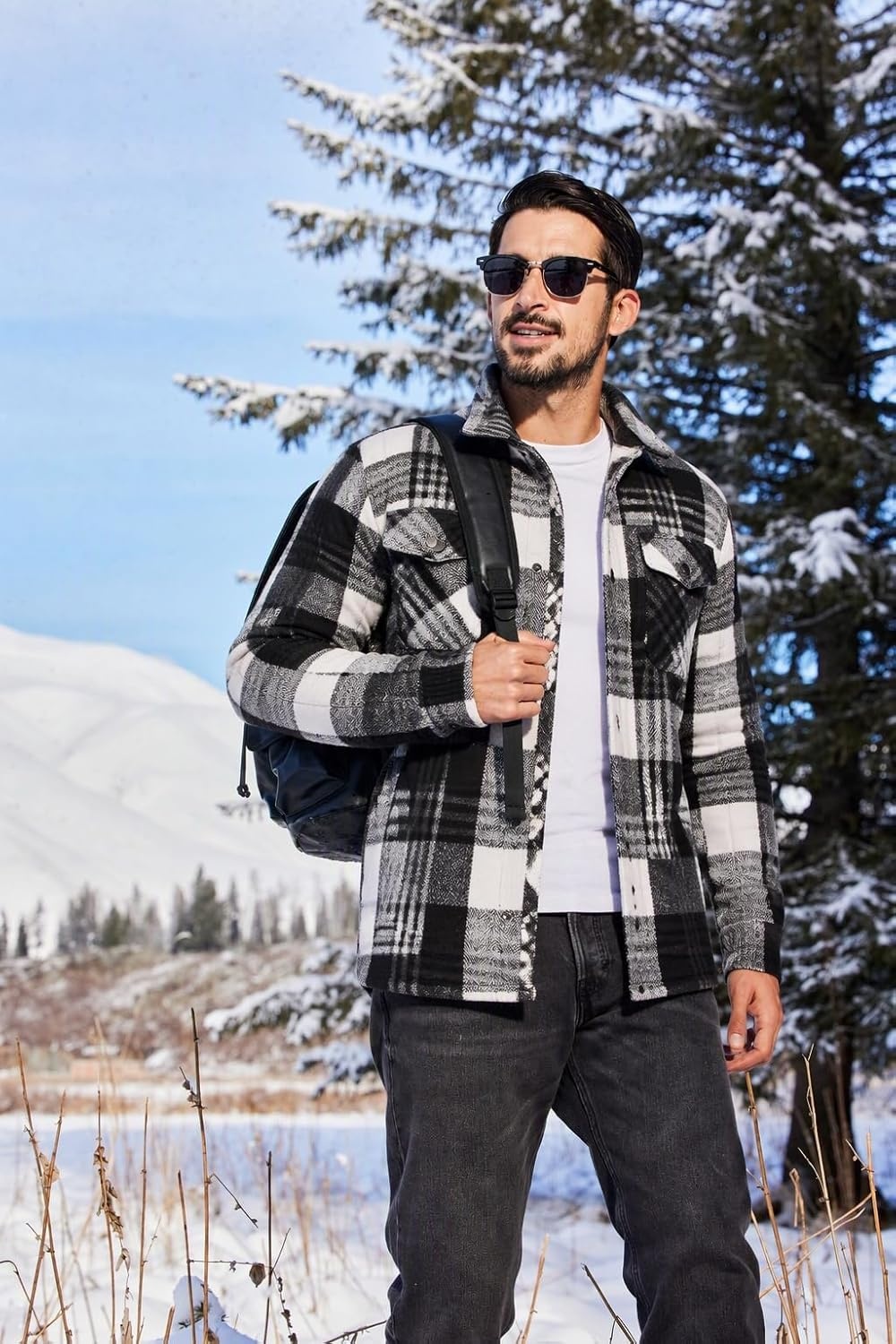 image:imageCOOFANDY Mens Flannel Shirt Jacket Quilted Lined Plaid Jacket Warm ShacketsBlack Plaid