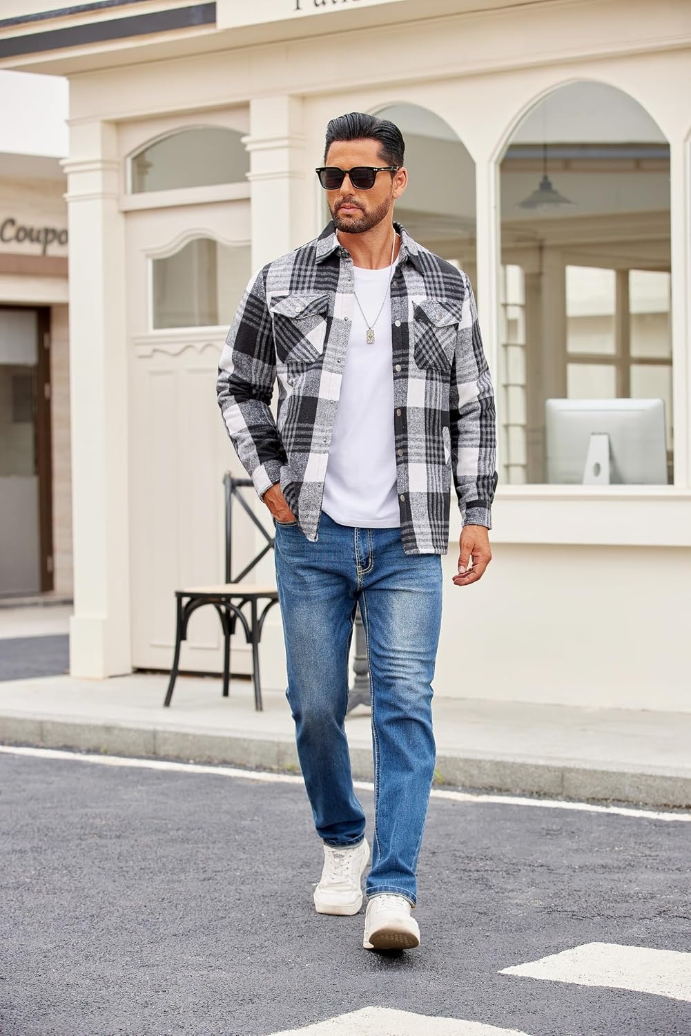 image:imageCOOFANDY Mens Flannel Shirt Jacket Quilted Lined Plaid Jacket Warm ShacketsBlack Plaid