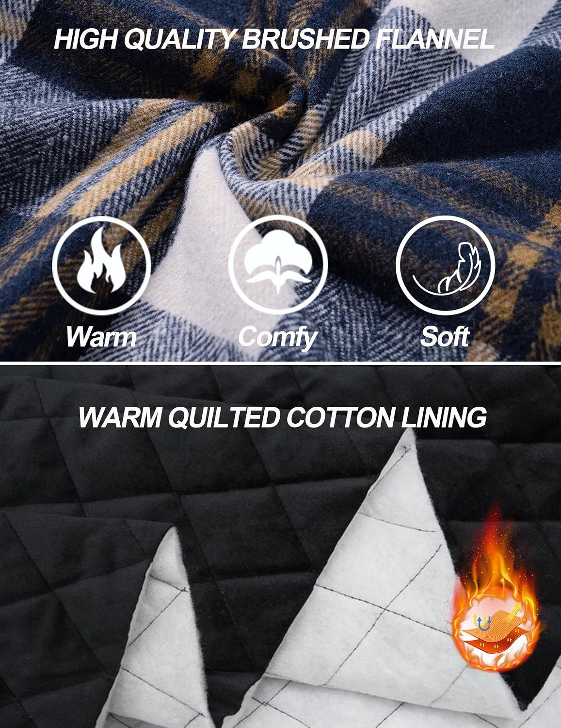 image:imageCOOFANDY Mens Flannel Shirt Jacket Quilted Lined Plaid Jacket Warm ShacketsDark Blue