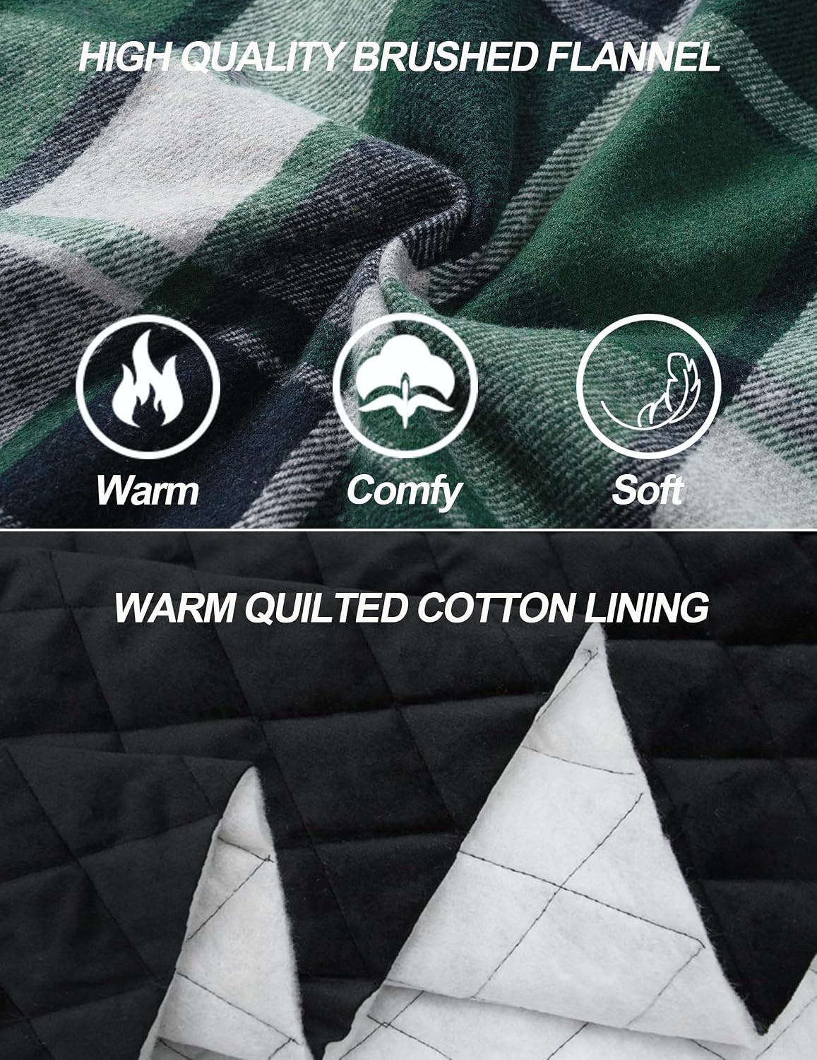 image:imageCOOFANDY Mens Flannel Shirt Jacket Quilted Lined Plaid Jacket Warm ShacketsGreen