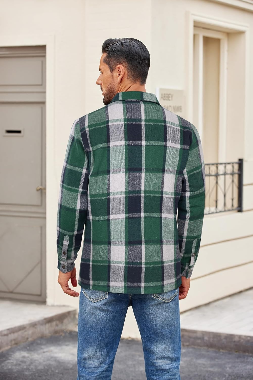 image:imageCOOFANDY Mens Flannel Shirt Jacket Quilted Lined Plaid Jacket Warm ShacketsGreen