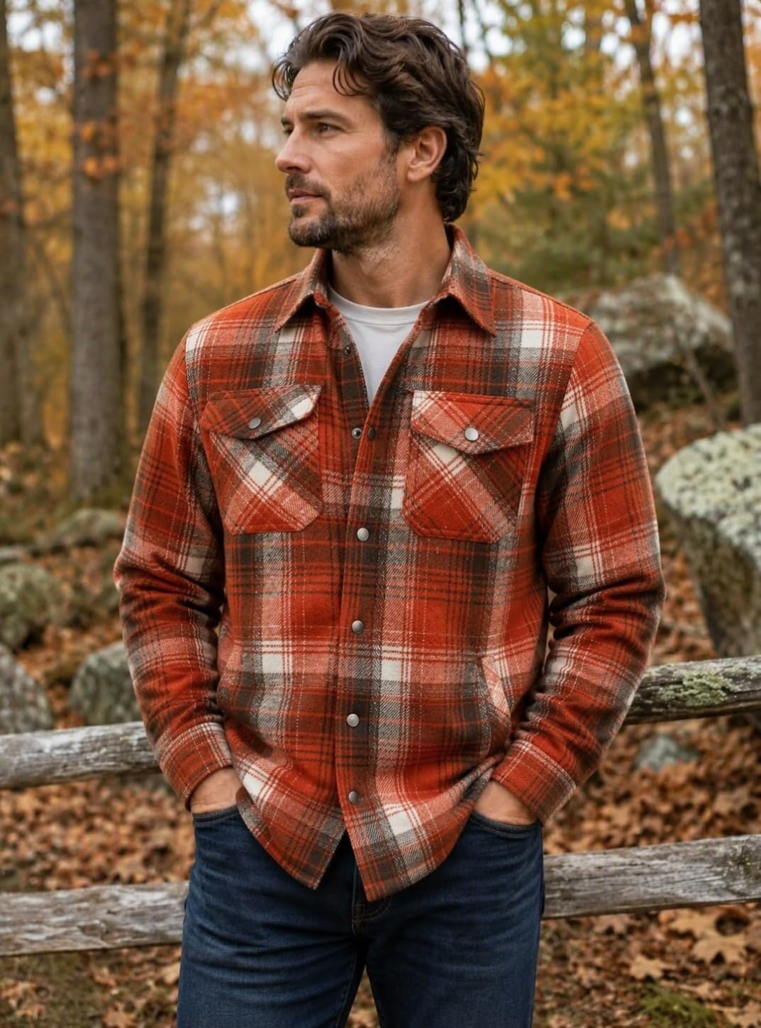 image:imageCOOFANDY Mens Flannel Shirt Jacket Quilted Lined Plaid Jacket Warm ShacketsOrange
