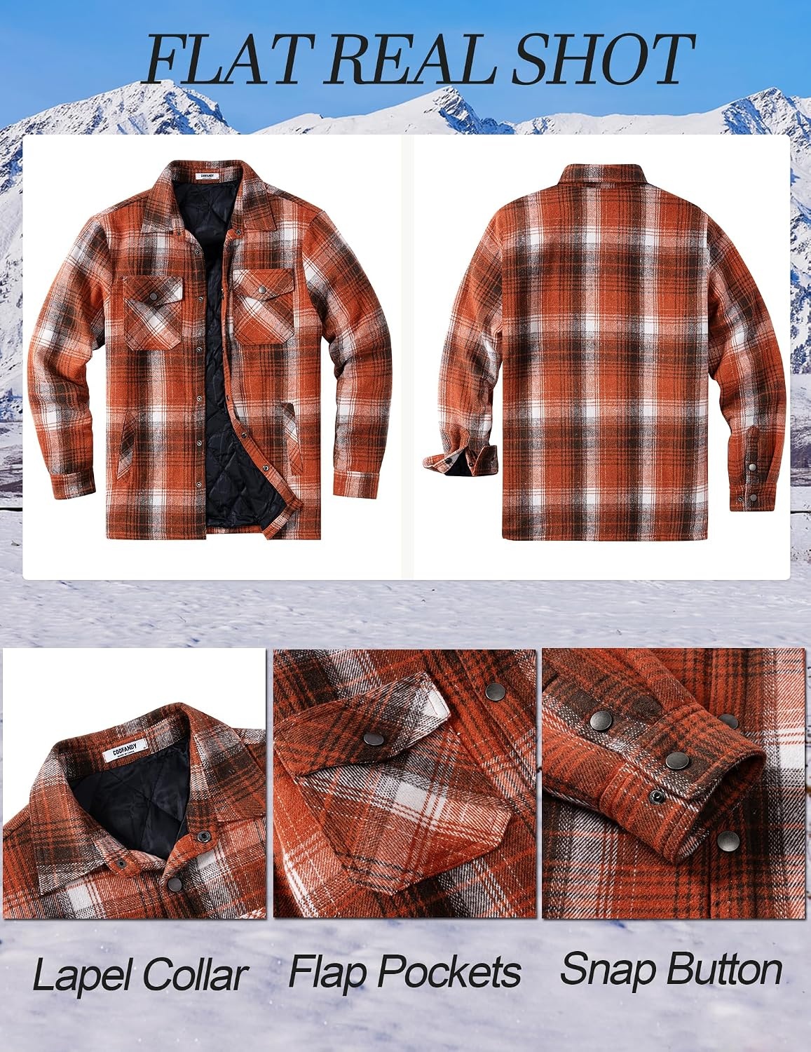 image:imageCOOFANDY Mens Flannel Shirt Jacket Quilted Lined Plaid Jacket Warm ShacketsOrange