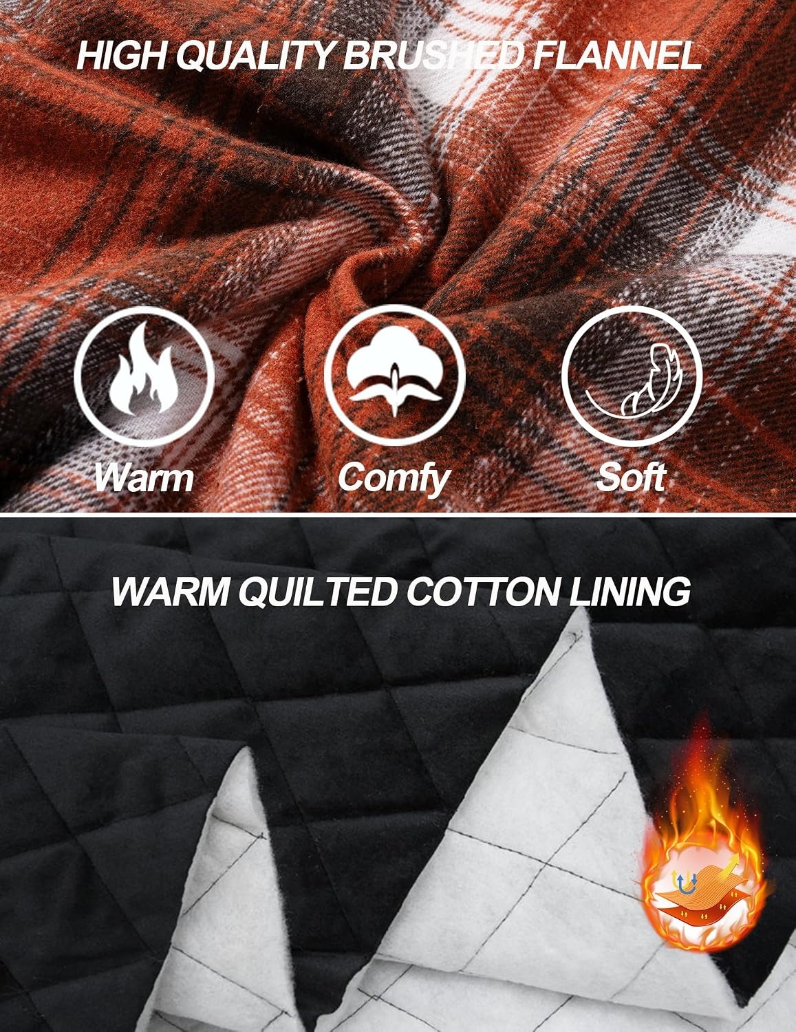 image:imageCOOFANDY Mens Flannel Shirt Jacket Quilted Lined Plaid Jacket Warm ShacketsOrange
