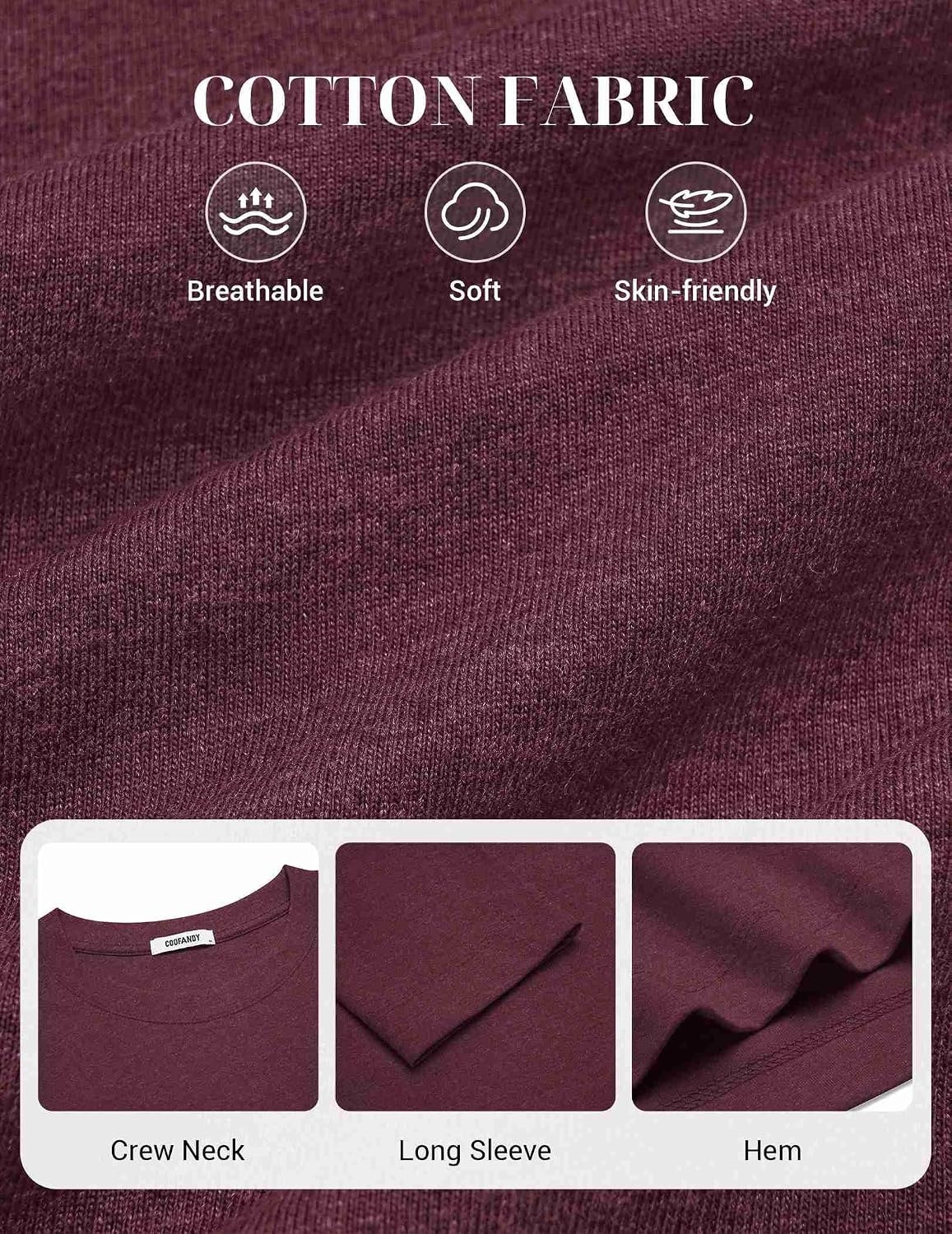 image:imageCOOFANDY Mens Long Sleeve Tee Shirts Cotton Casual Crew Neck Basic TShirtsDark Red