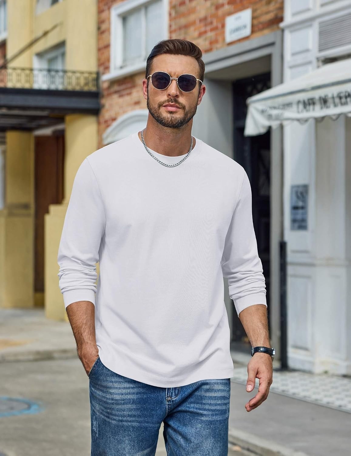 image:imageCOOFANDY Mens Long Sleeve Tee Shirts Cotton Casual Crew Neck Basic TShirtsWhite