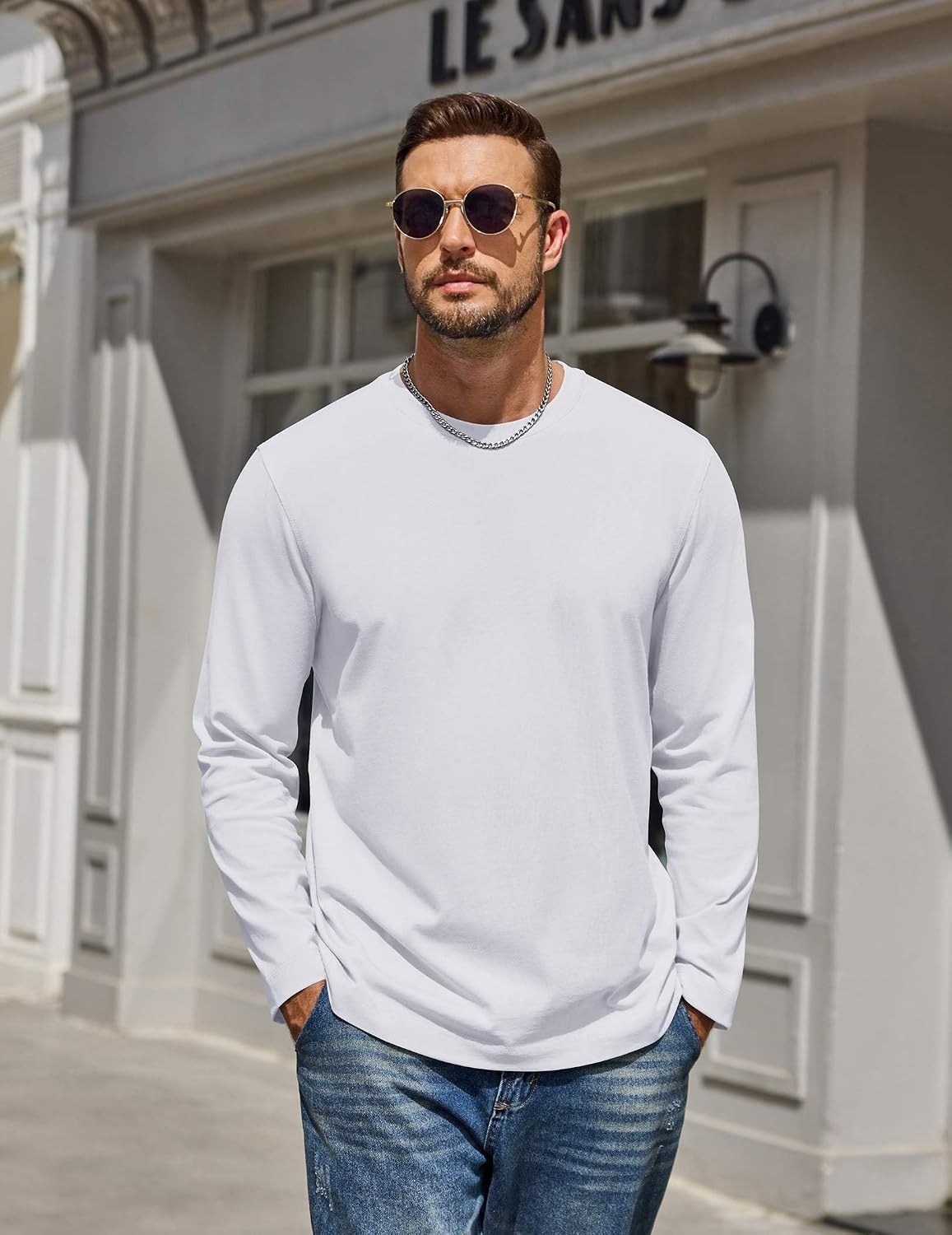 image:imageCOOFANDY Mens Long Sleeve Tee Shirts Cotton Casual Crew Neck Basic TShirtsWhite