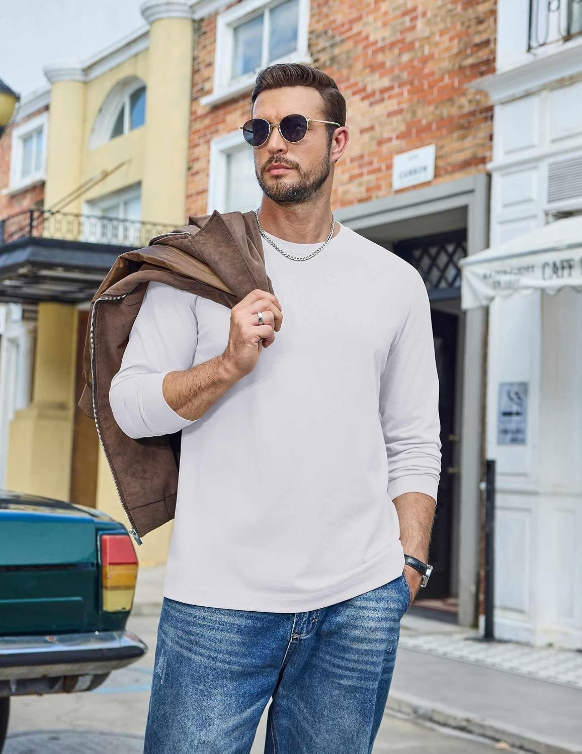 image:imageCOOFANDY Mens Long Sleeve Tee Shirts Cotton Casual Crew Neck Basic TShirtsWhite