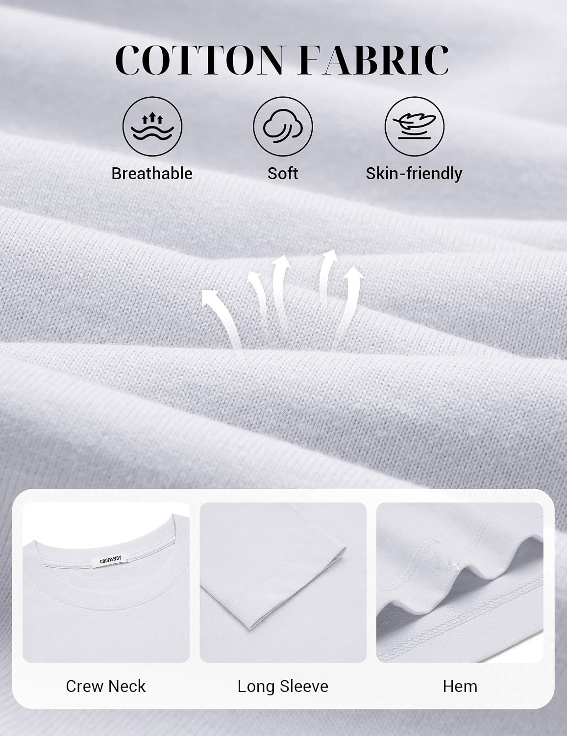 image:imageCOOFANDY Mens Long Sleeve Tee Shirts Cotton Casual Crew Neck Basic TShirtsWhite