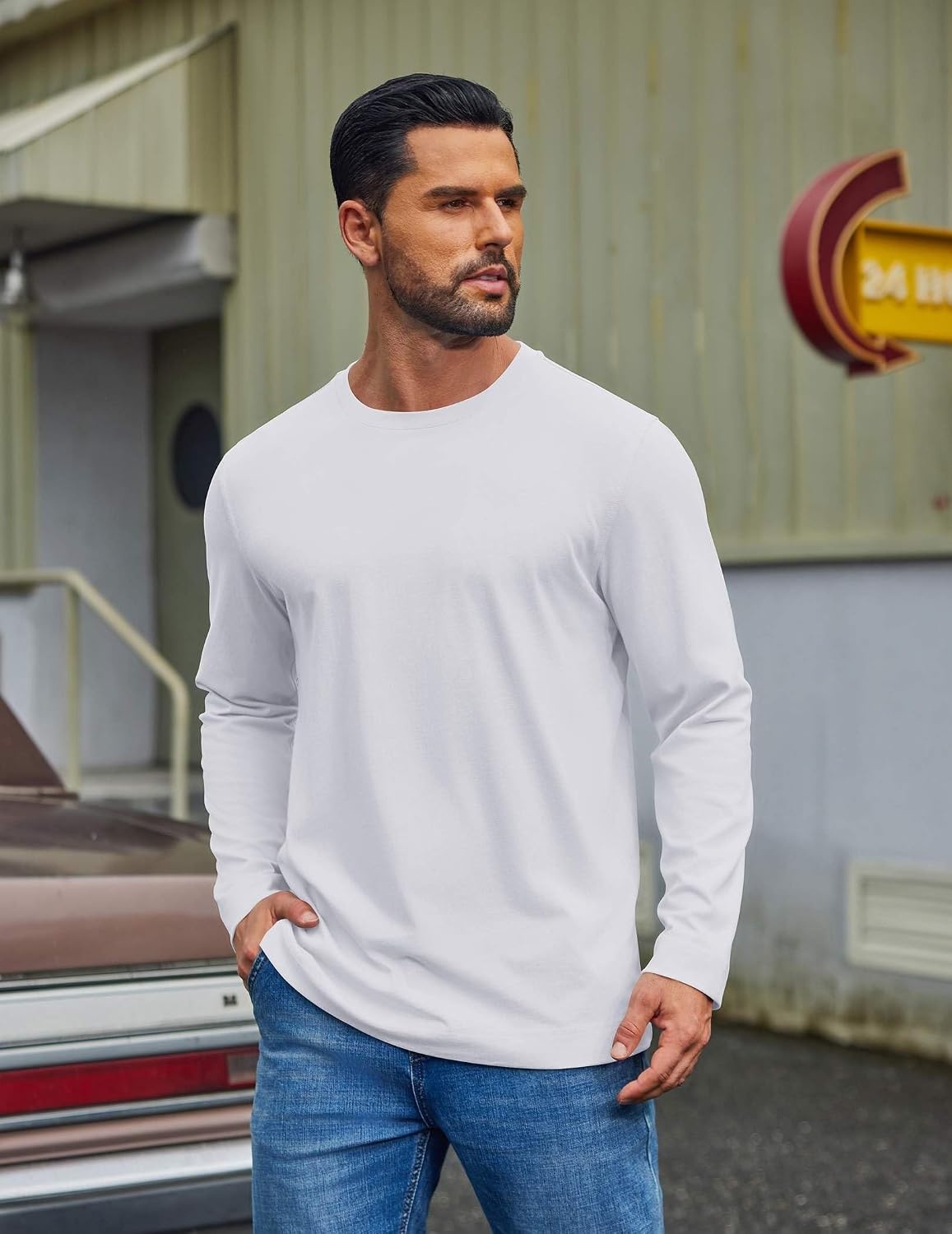 image:imageCOOFANDY Mens Long Sleeve Tee Shirts Cotton Casual Crew Neck Basic TShirtsWhite
