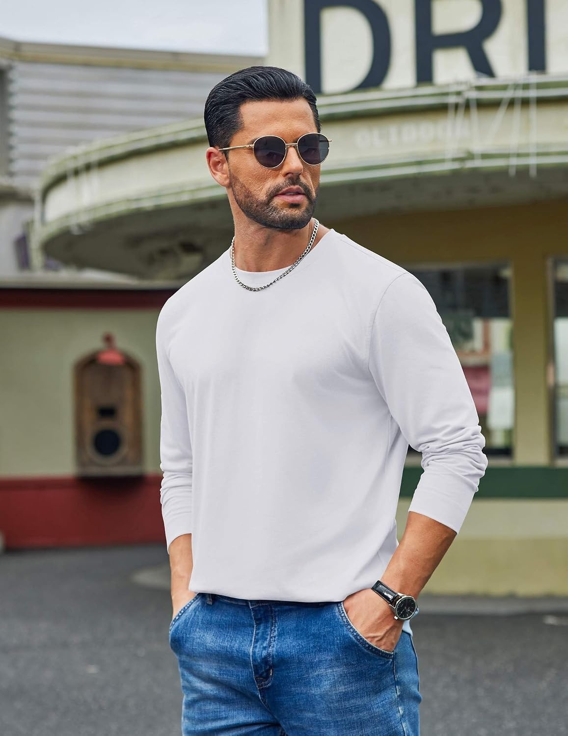 image:imageCOOFANDY Mens Long Sleeve Tee Shirts Cotton Casual Crew Neck Basic TShirtsWhite