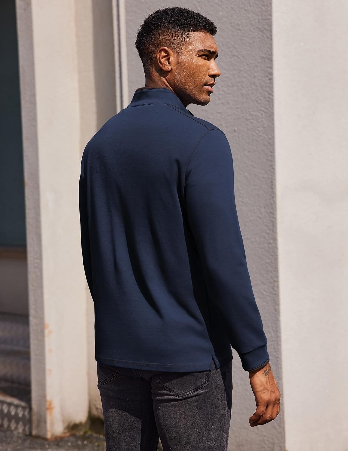 image:imageCOOFANDY Mens Quarter Button Pullover Long Sleeve Stand Collar TShirtsNavy Blue