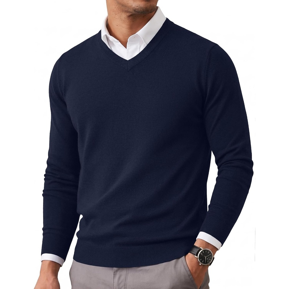 image:imageCOOFANDY Mens Casual V Neck Sweater Knit Slim Fit Long Sleeve Pullover TopBlue