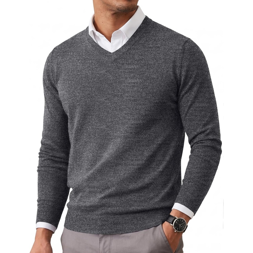 image:imageCOOFANDY Mens Casual V Neck Sweater Knit Slim Fit Long Sleeve Pullover TopPat1