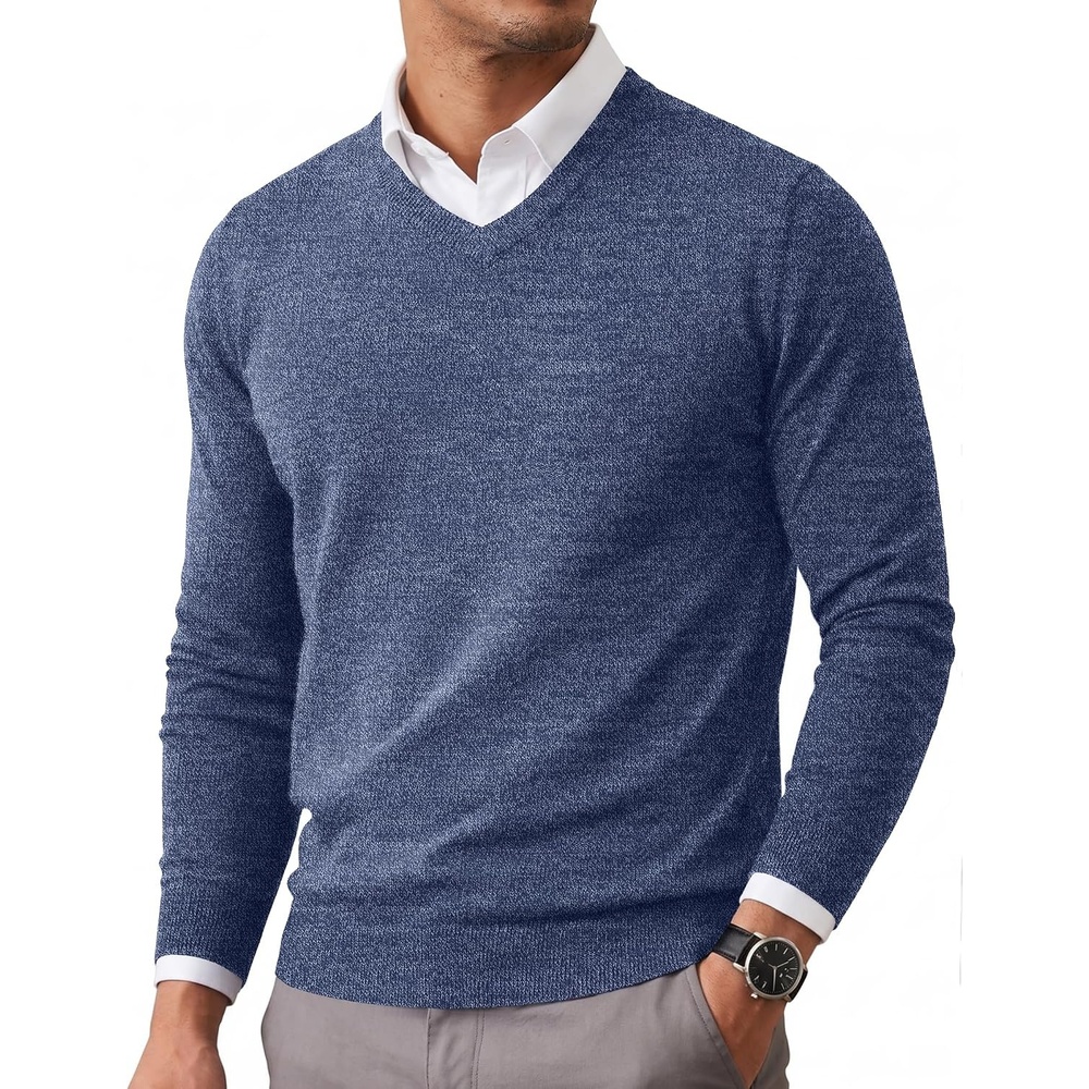 image:imageCOOFANDY Mens Casual V Neck Sweater Knit Slim Fit Long Sleeve Pullover TopPattern 5