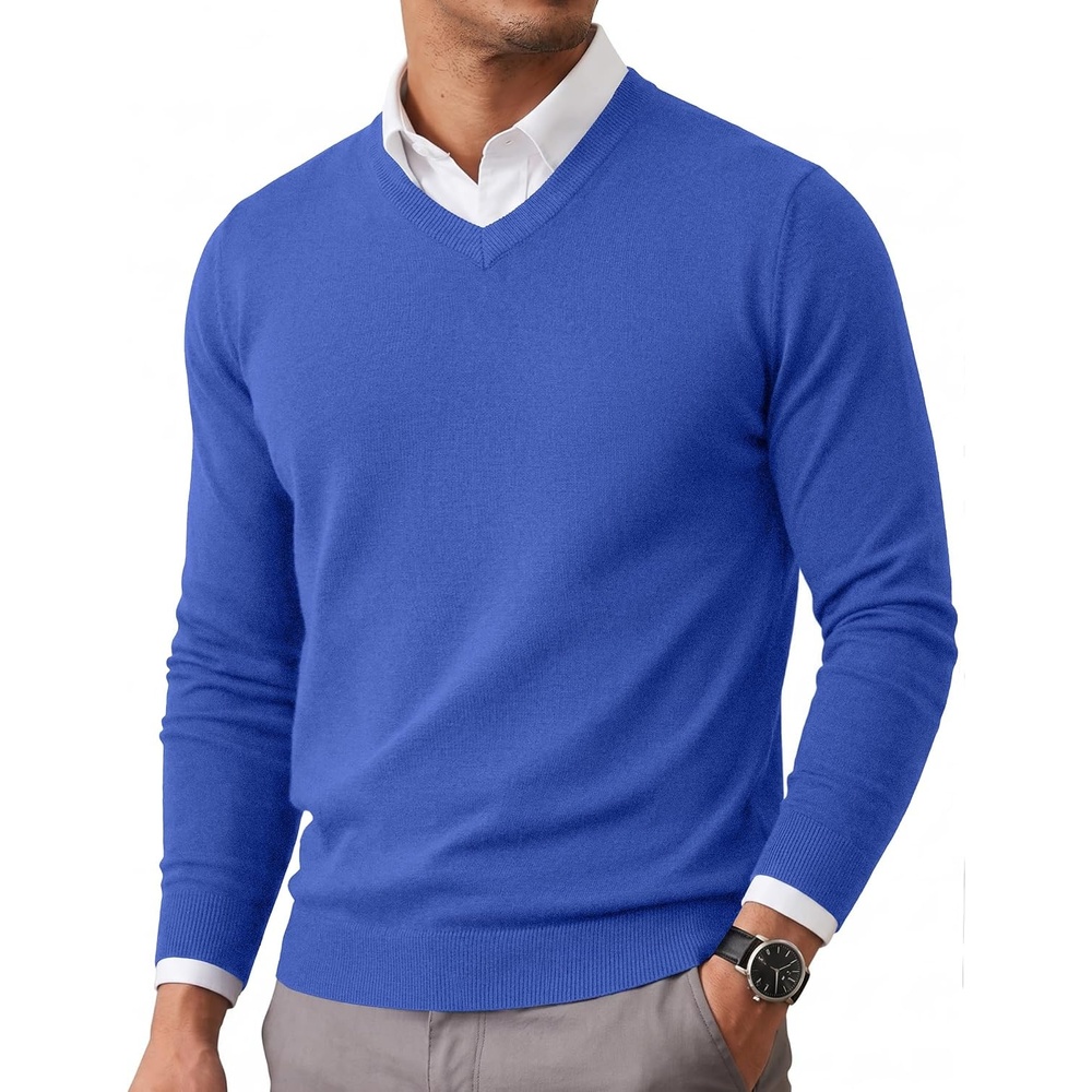 image:imageCOOFANDY Mens Casual V Neck Sweater Knit Slim Fit Long Sleeve Pullover TopRoyal Blue