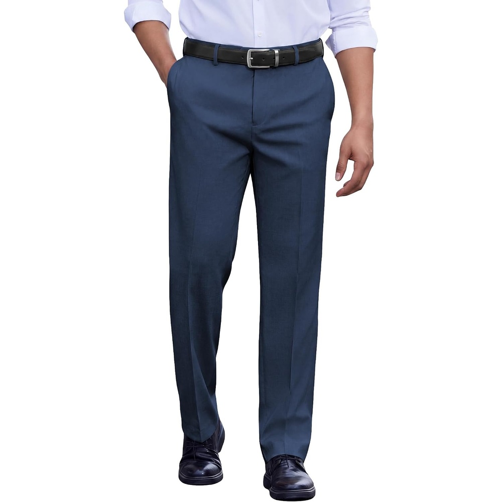image:imageCOOFANDY Mens Classic Fit Dress Pants Flat Front Straight Suit PantBlue